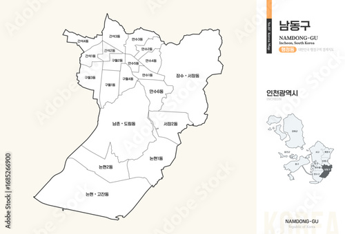 인천광역시 남구 행정동 윤곽선 지도