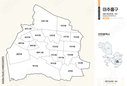 인천광역시 미추홀구 행정동 윤곽선 지도