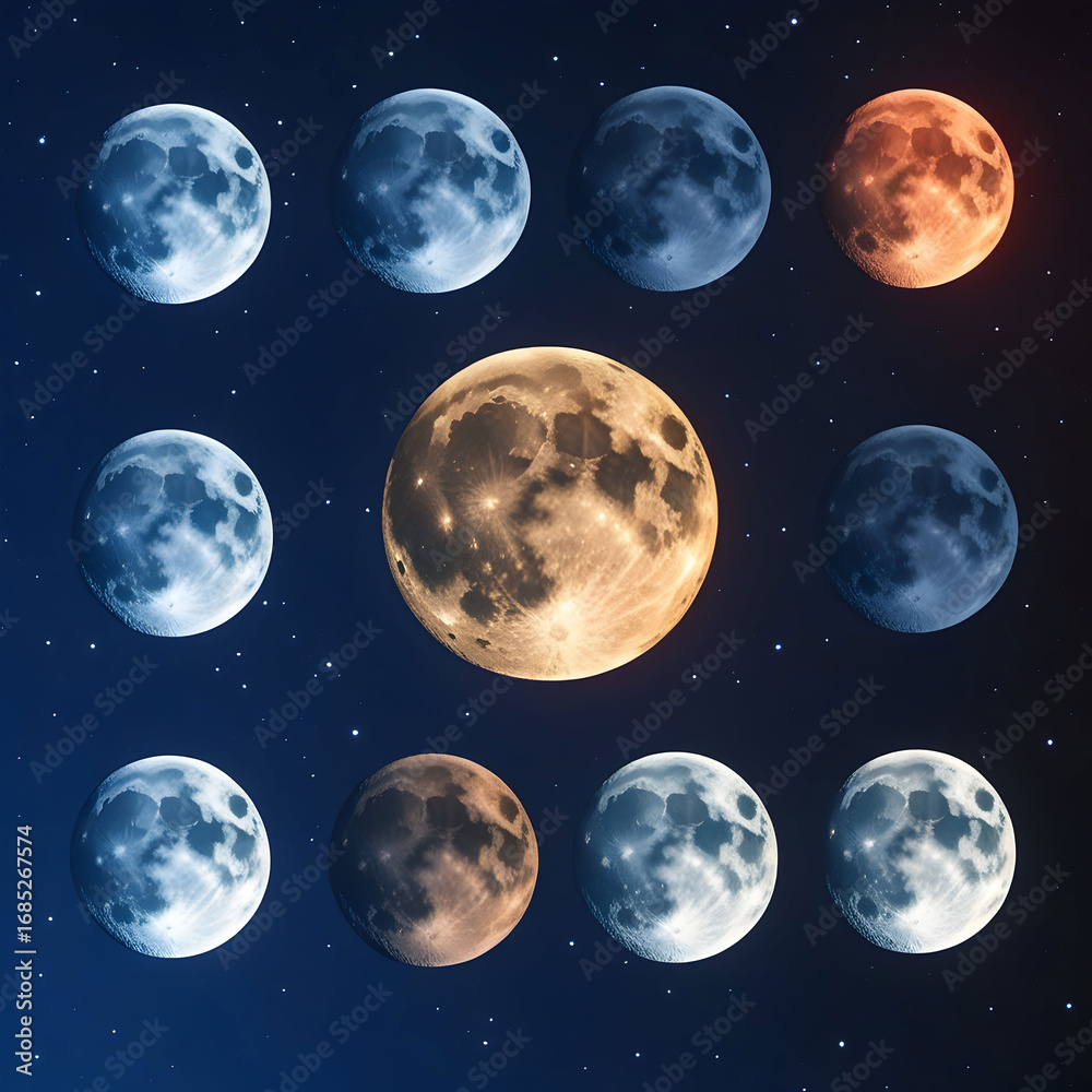 Obraz premium Lunar Phases: A Celestial Cycle in Stunning Detail