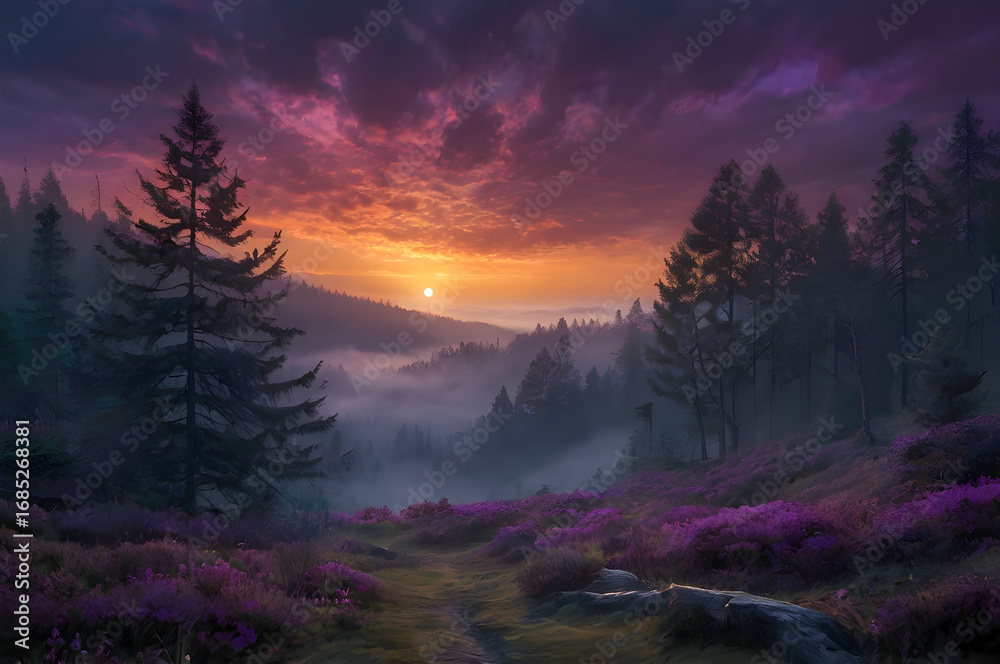 Naklejka premium sunrise in the mountains