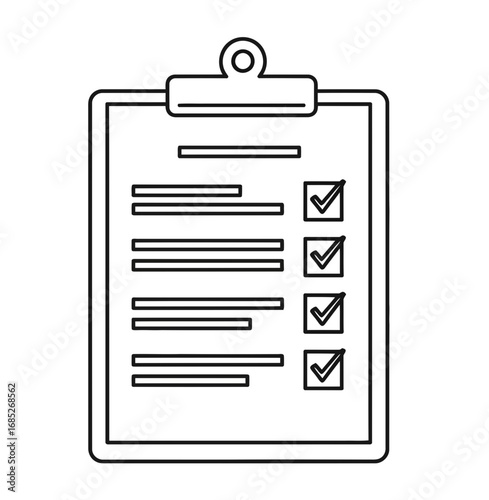 Outline illustration of a clipboard with a checklist and four completed tasks, symbolizing project completion and productivity goals