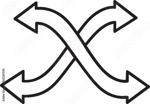 Two line art arrows crossing each other in x shape symbolling crossing or shuffle random play