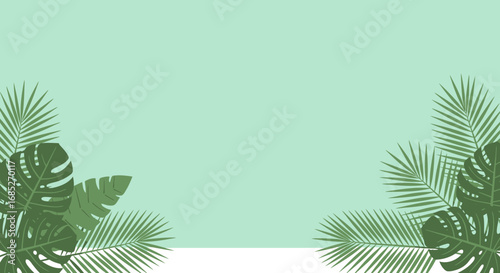Minimalist Tropical Greenery Corner Accents on a Soft Pastel Background