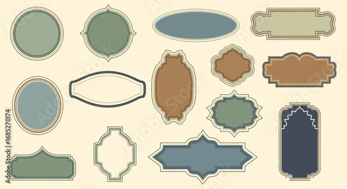 Vintage Vector Labels Collection with Geometric Shapes and Decorative Frames for Retro Design Projects
