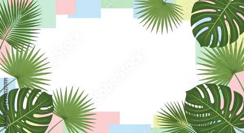 Tropical Summer Background Lush Green Leaves and Pastel Colors