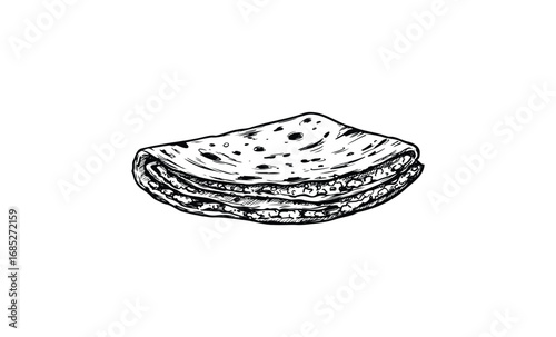 Black and white sketch of a layered savory lasagna slice. Vector retro hand drawn illustration