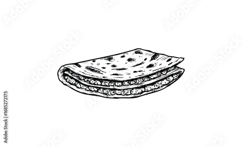 Hand-drawn lasagna slice illustration with detailed layers. Vector retro hand drawn illustration