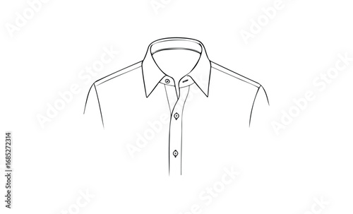 Outline of a classic collared shirt with buttons and stitching details. Vector retro hand drawn illustration