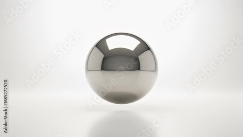 Reflective silver sphere floats against a clean, white background