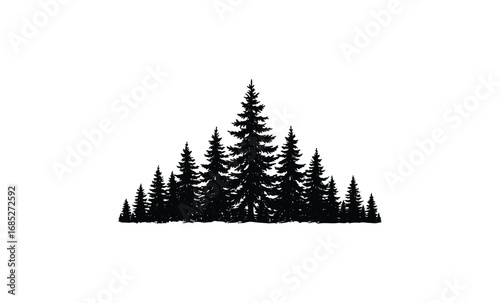 Silhouette of pine tree forest in geometric triangle shape design. Vector retro hand drawn illustration