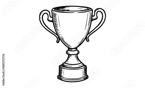 Hand-drawn trophy cup sketch with ornate handles and base design. Vector retro hand drawn illustration