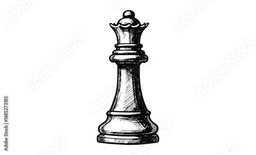 Vintage chess piece illustration: detailed black and white king artwork. Vector retro hand drawn illustration