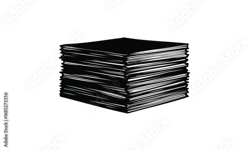 Black and white stack of papers. Vector retro hand drawn illustration