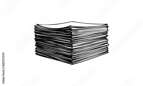 Stack of paper sheets with black and white hand-drawn outline. Vector retro hand drawn illustration
