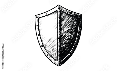 Vintage hand-drawn shield illustration in black and white. Vector retro hand drawn illustration