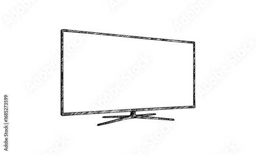 Sketched flat screen tv illustration with stand. Vector retro hand drawn illustration