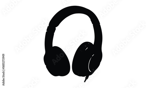 Silhouette of over-ear headphones. Vector retro hand drawn illustration