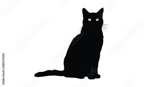Silhouette of a sitting cat. Vector retro hand drawn illustration