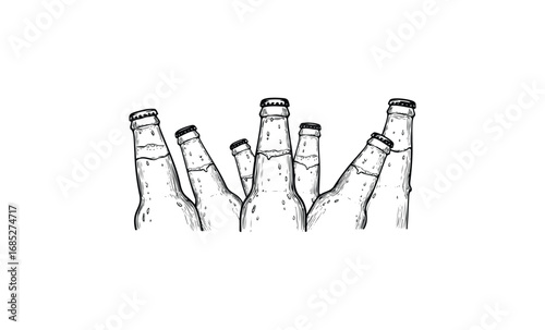 Hand-drawn beer bottles illustration with detailed sketch design. Vector retro hand drawn illustration
