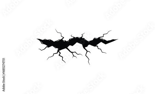 Cracked ground illustration with jagged black lines. Vector retro hand drawn illustration