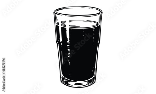 Tall glass of dark beverage. Vector retro hand drawn illustration