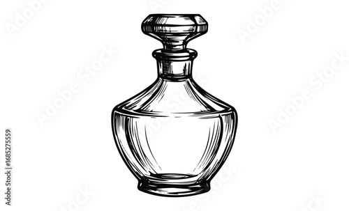 Hand-drawn vintage glass bottle illustration with stopper. Vector retro hand drawn illustration