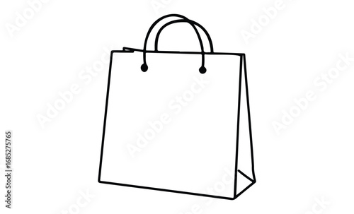 Minimalist line art of a shopping bag with handles. Vector retro hand drawn illustration