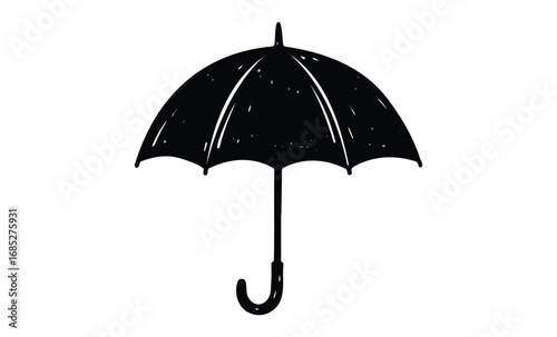 Black umbrella icon. Vector retro hand drawn illustration