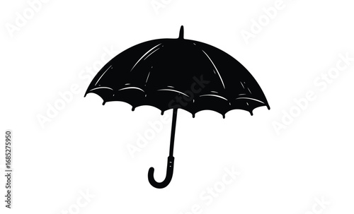Black umbrella silhouette. Vector retro hand drawn illustration