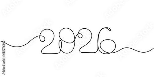 2026 Continuous one line drawing of New Year. Vector illustration