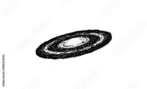Abstract black and white sketch of a spiral galaxy in space. Vector retro hand drawn illustration