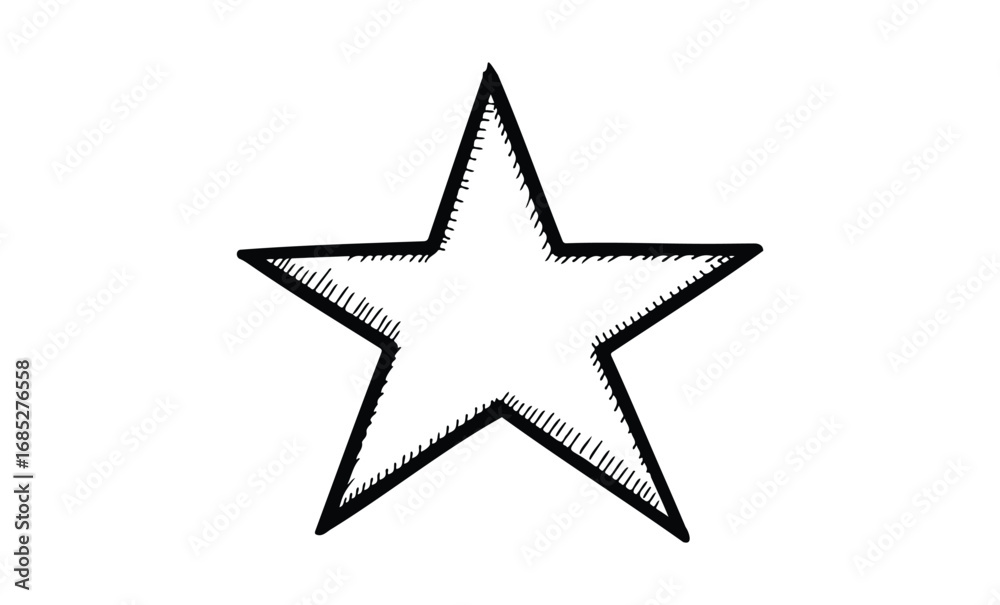 Obraz premium Hand-drawn monochrome star sketch with shaded details. Vector retro hand drawn illustration