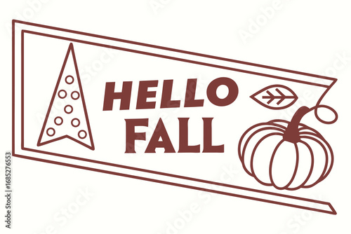 Hello Fall Pennant Design with Pumpkin and Tree Illustration for Autumn Season Celebrations and Decoration perfect for Greeting Cards or Social Media Posts