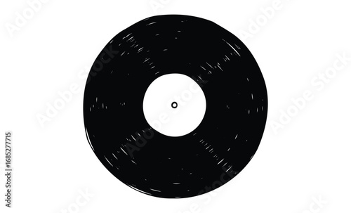 Classic black vinyl record icon with textured surface. Vector retro hand drawn illustration