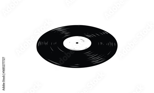 Black vinyl record with blank label. Vector retro hand drawn illustration