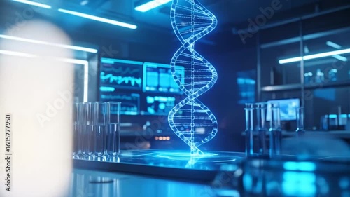 DNA Helix Visualization in Modern Science Laboratory Environment