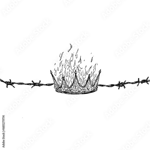Burning crown with barbed wire drawing illustration vector design for royalty and power concept art one hundred