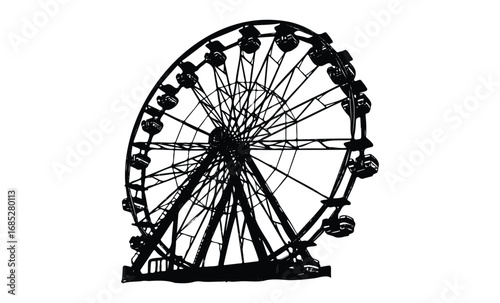 Silhouette of a ferris wheel isolated on white background in black outline. Vector retro hand drawn illustration