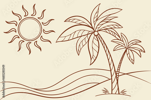 Tropical Island Getaway with Palm Trees and Shining Sun a Serene Vacation Destination Concept Illustration for Travel and Leisure Artwork