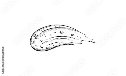Detailed black and white sketch of cream or lotion swirl with bubbles. Vector retro hand drawn illustration