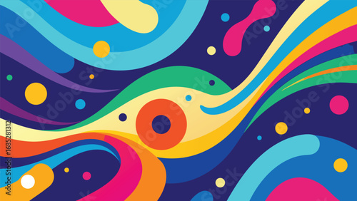 Vibrant Abstract Swirls and Circles on Dark Purple Background colorful swirling