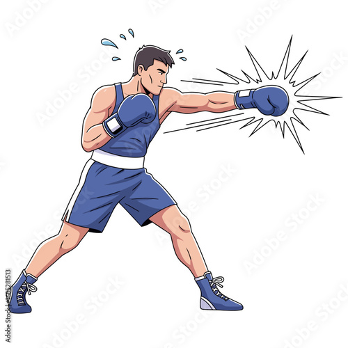 Boxer delivering knockout punch.ai illustration of a powerful boxer delivering a dynamic punch with an explosive burst, ideal for sports themes