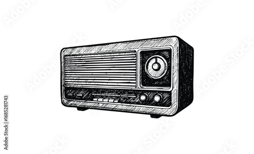 Vintage retro radio illustration with detailed hand-drawn design. Vector retro hand drawn illustration