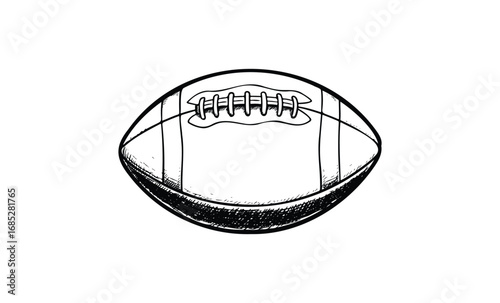 Sketch of an american football: classic sports equipment in black and white. Vector retro hand drawn illustration
