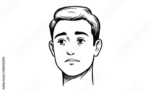 Black and white sketch of young caucasian male with facial expression. Vector retro hand drawn illustration