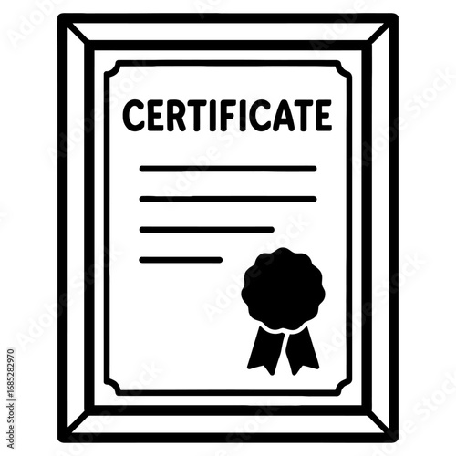 Professional framed certificate icon, signifying academic excellence, professional development, course completion, achievement recognition, awards, diplomas, valuable qualifications, official document