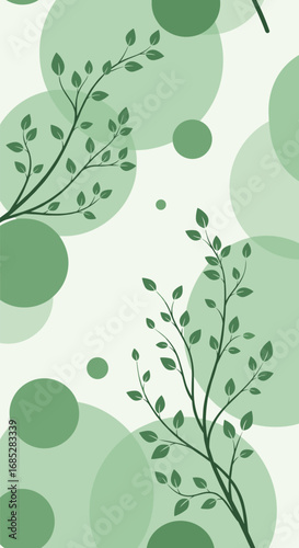 Delicate green branches and bubbles artful botanical design for nature lovers