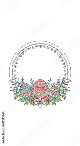 Elegant floral wreath with decorative vintage border and delicate floral embellishments adorning the center creating a beautiful botanical frame