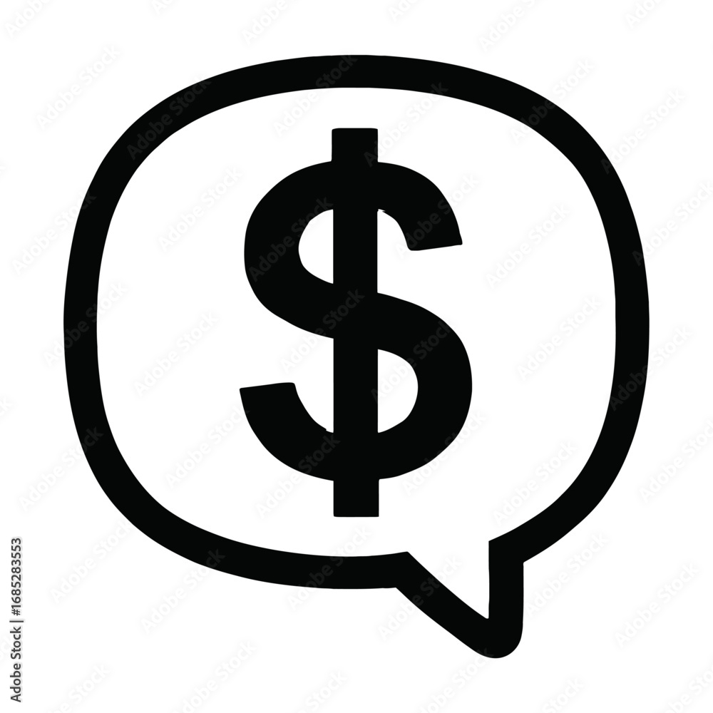 Obraz premium Dynamic financial communication icon featuring a bold dollar sign within a clear speech bubble, symbolizing money discussions, cost analysis, budget planning, pricing queries, economic insights, inves