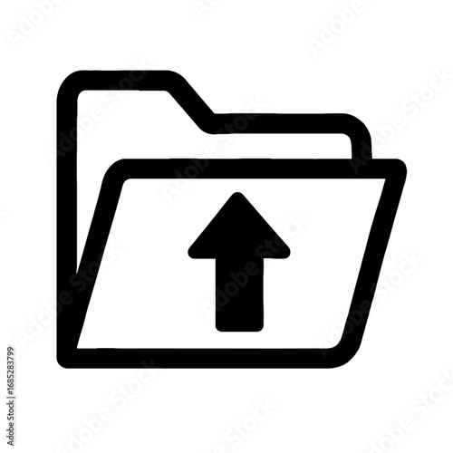 Seamless digital file and document upload to secure cloud storage or a remote server, efficiently represented by a modern folder icon with an upward arrow, ideal for data transfer and management syste